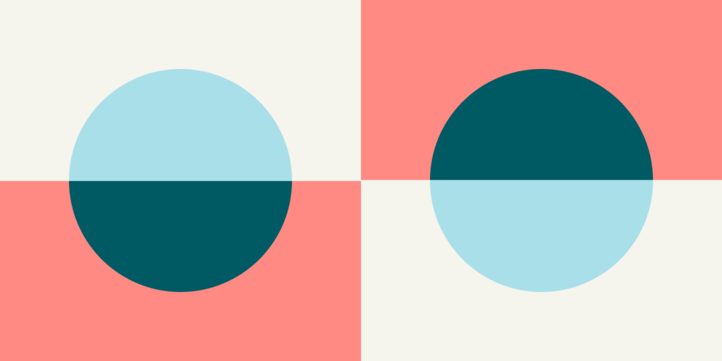 Geometric artwork with overlapping circles and rectangles