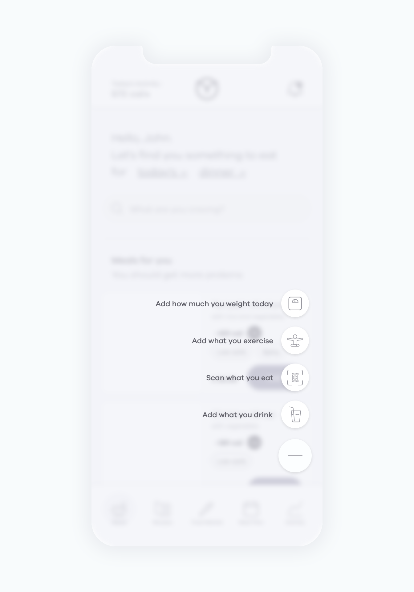 Owl food logging wireframe for adding meals and ingredients