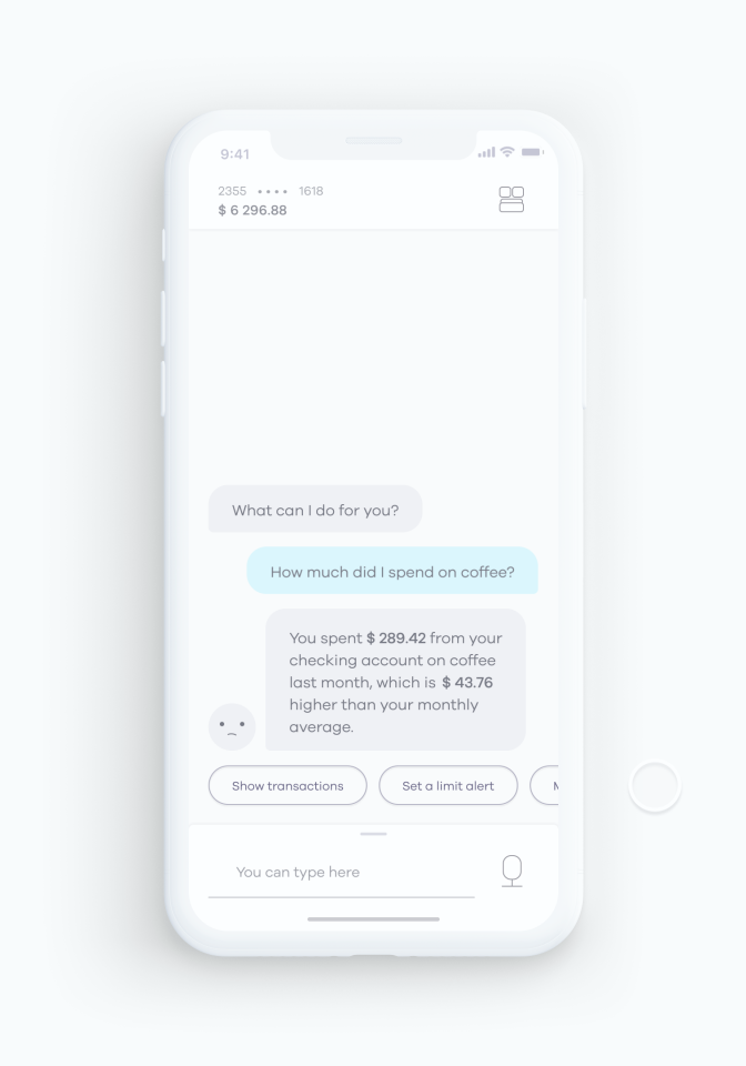 Prismo mobile conversation prototype for reviewing spending patterns